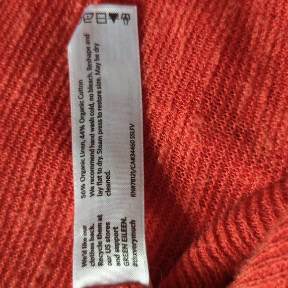 EILEEN FISHER Womens Orange V-Neck Organic Linen/Cotton Oversized Knit Top Sz M - Picture 3 of 4